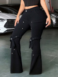 Women American rivet stretch Bell Bottom denim pants