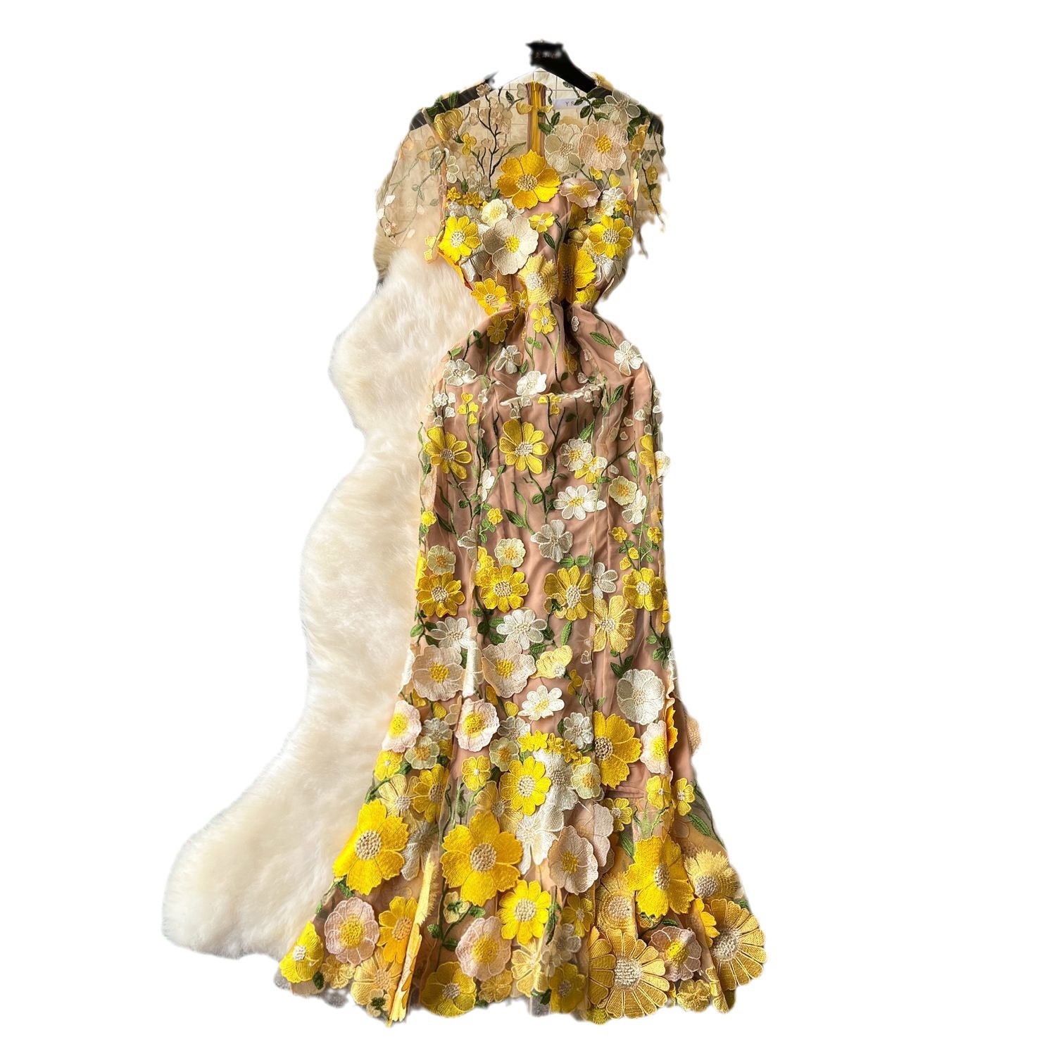 Women Evening Party Dress with Floral Embroidery and Fishtail Maxi Dress