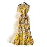 Women Evening Party Dress with Floral Embroidery and Fishtail Maxi Dress