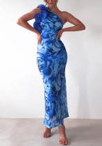 Women Beach Holiday Floral Slash Shoulder Print Dress Women Beach Holiday Floral Slash Shoulder Print Dress