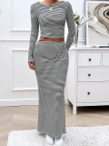 Women Striped T-Shirt and Bodycon Skrit Two-Piece Set