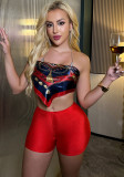 Sexy Low Back Strapless Nightclub Bar Satin High-Waist Shorts Set