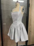 Trendy Casual Summer Halter Neck Bow Tie Puff Dress