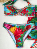 Floral Print Two-Piece Swimsuit with Bodycon Skirt 3-Piece Set