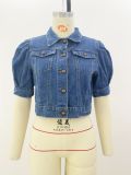 Denim Jacket Puff Sleeves Women's 3/4 Sleeve Coat