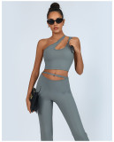 Yoga Set One Shoulder Bra Top High Waist Butt Lifting Flared Pants Set