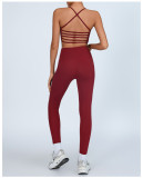 Yoga Tank Bra Peach Lift High Waist Leggings Workout Set