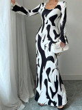 Elegant Floral Bell Sleeve Maxi Dress Women’s Chic Fall Winter Dress