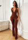 Deep V Solid Color Halter Neck Jumpsuit Autumn Slim-Fit Romper