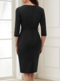 Black Career Dress with Belt Women's Chic Professional Workwear