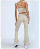 Yoga Set One Shoulder Bra Top High Waist Butt Lifting Flared Pants Set