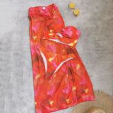 Gradient Print Strapless Low-Rise Bikini with Mesh Skirt 3-Piece Set
