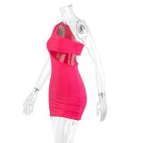 One Shoulder Sheer Bodycon Dress Summer Sexy Mini Dress