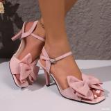 Summer Bow Round-Toe Strappy Fashion Women's Slim Heel Sandals Plus Size
