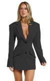 Slim Waist Office Chic Deep V Button Up Blazer Dress
