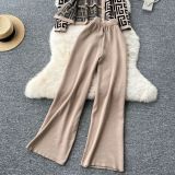 Fall Winter Maze Pattern Cardigan Tank Pants Knit Set