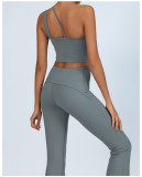 Yoga Set One Shoulder Bra Top High Waist Butt Lifting Flared Pants Set