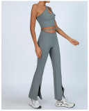Yoga Set One Shoulder Bra Top High Waist Butt Lifting Flared Pants Set