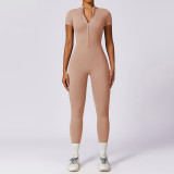 Round Neck Zipper Short Sleeve Quick Dry Slim Fit Women's Jumpsuit