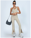 Yoga Set One Shoulder Bra Top High Waist Butt Lifting Flared Pants Set