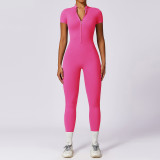 Round Neck Zipper Short Sleeve Quick Dry Slim Fit Women's Jumpsuit