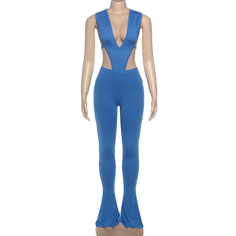 Women Sexy Summer V-Neck Lace-Up Bodysuit and Pants Two-Piece Set