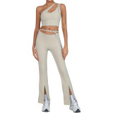 Yoga Set One Shoulder Bra Top High Waist Butt Lifting Flared Pants Set