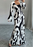 Elegant Floral Bell Sleeve Maxi Dress Women’s Chic Fall Winter Dress