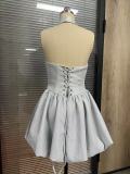 Trendy Casual Summer Halter Neck Bow Tie Puff Dress