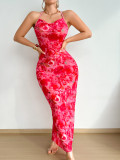 Summer Sexy Sheer Cut Out Trendy Print Low Back Strappy Dress