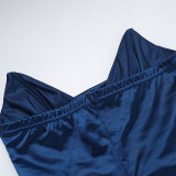 Autumn Chic Sexy Deep V Slim Waist Satin Slit Dress