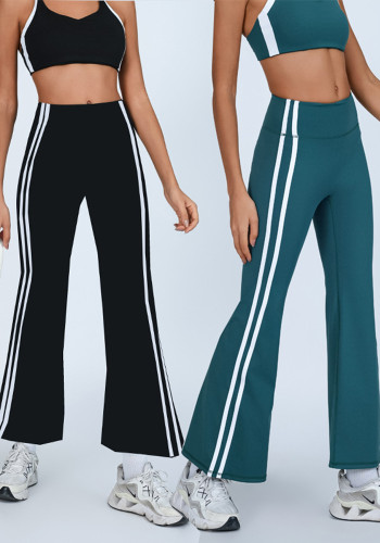 High Waist Contrast Trim High Stretch Fabric Flared Yoga Pants