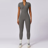 Round Neck Zipper Short Sleeve Quick Dry Slim Fit Women's Jumpsuit