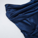 Autumn Chic Sexy Deep V Slim Waist Satin Slit Dress