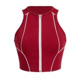 High Street Patchwork Zip Up Vest Slim Fit Sleeveless Top
