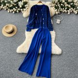 Fall Winter Maze Pattern Cardigan Tank Pants Knit Set