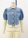 Denim Jacket Puff Sleeves Women's 3/4 Sleeve Coat
