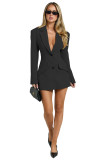 Slim Waist Office Chic Deep V Button Up Blazer Dress