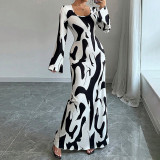 Elegant Floral Bell Sleeve Maxi Dress Women’s Chic Fall Winter Dress