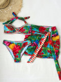 Floral Print Two-Piece Swimsuit with Bodycon Skirt 3-Piece Set