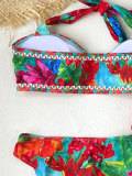 Floral Print Two-Piece Swimsuit with Bodycon Skirt 3-Piece Set