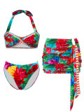 Floral Print Two-Piece Swimsuit with Bodycon Skirt 3-Piece Set