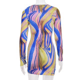 Women Sexy Cutout Off-Shoulder Contrast Round Neck Dress