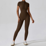 Round Neck Zipper Short Sleeve Quick Dry Slim Fit Women's Jumpsuit