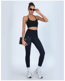 Yoga Tank Bra Peach Lift High Waist Leggings Workout Set