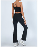 Yoga Set One Shoulder Bra Top High Waist Butt Lifting Flared Pants Set