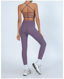 Yoga Tank Bra Peach Lift High Waist Leggings Workout Set