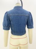 Denim Jacket Puff Sleeves Women's 3/4 Sleeve Coat
