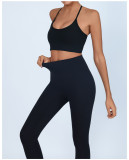 Yoga Tank Bra Peach Lift High Waist Leggings Workout Set