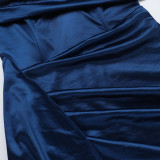 Autumn Chic Sexy Deep V Slim Waist Satin Slit Dress